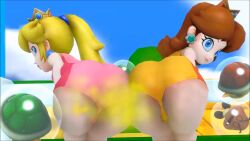 2girls 3d animated armpits ass ass_focus bare_legs barefoot blonde_hair blue_eyes brown_hair bubble crown dirty eyelashes fart feet fetishtrash goomba huge_ass laughing legs leotard mario_&amp;_sonic_(series) mario_&amp;_sonic_at_the_london_2012_olympic_games mario_(series) multiple_girls mushroom nintendo one-piece_swimsuit pink_leotard pink_one-piece_swimsuit pov princess princess_daisy princess_daisy_(gymnastics) princess_peach princess_peach_(gymnastics) sega smell smelly_anus sound source_filmmaker_(medium) super_mushroom swimsuit tagme toes video yellow_leotard yellow_one-piece_swimsuit