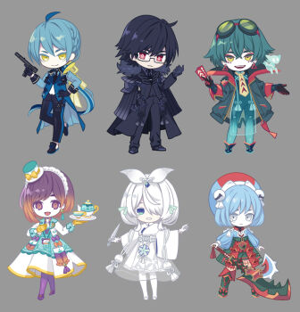 1girl 2others 3boys @_@ absurdly_long_hair ahoge androgynous apron arm_at_side arm_up ascot bell belt between_fingers black-framed_eyewear black_coat black_footwear black_gloves black_hair black_necktie black_pants blue_apron blue_eyes blue_gemstone blue_hair blue_headwear blue_jacket blue_shirt bob_cut bodysuit bolt_action boots bow chibi closed_mouth coat collared_shirt colored_eyelashes colored_skin corviknight crossed_bangs cup detached_collar dracovish dragapult dreepy earrings expressionless eyeliner eyewear_on_head feathers flat_chest fold-over_boots fold-over_skirt frosmoth full_body fur-trimmed_coat fur_collar fur_trim gem gen_8_pokemon ghost glasses gloves goggles gradient_hair green-framed_eyewear green-tinted_eyewear green_bodysuit green_coat green_footwear green_hair green_ribbon green_shorts grey_background grey_eyes gun hair_bell hair_between_eyes hair_ornament hair_over_one_eye hair_ribbon hairband half-closed_eyes hand_on_hilt hand_on_own_chest hand_on_own_hip hand_up handgun hands_up happy hat hat_bow heel-less_heels high-waist_skirt holding holding_brush holding_gun holding_tray holding_weapon humanization inteleon jacket japanese_clothes jewelry jingle_bell kimono leg_up long_hair long_sleeves looking_at_viewer maid_headdress makeup medallion medium_hair merlusa mini_hat mini_top_hat multicolored_eyes multicolored_hair multiple_boys multiple_others name_tag necktie nintendo off-shoulder_shirt off_shoulder one_eye_covered open_clothes open_coat open_jacket open_skirt orange_bow orange_hair pale_skin pants pantyhose parted_lips personification pleated_skirt pocket pokemon pokemon_(creature) polteageist pom_pom_(clothes) ponytail pouch puffy_long_sleeves puffy_sleeves purple_bow purple_eyes purple_footwear purple_hair purple_pantyhose purple_shirt red_eyeliner red_eyes red_headwear ribbon scar scar_on_leg see-through_clothes semi-rimless_eyewear sharp_teeth shirt shoes short_hair short_necktie short_shorts shorts sidelocks simple_background skirt sleeveless sleeveless_jacket smile standing standing_on_one_leg suppressor tailcoat tassel teacup teapot teeth thigh_boots thigh_strap tie_clip tilted_headwear tinted_eyewear top_hat tray triangle_earrings two-tone_hair two-tone_headwear very_long_hair weapon welrod white_ascot white_footwear white_gloves white_hair white_hairband white_jacket white_kimono white_pantyhose white_skin white_skirt wide_sleeves yellow_bow yellow_eyes yellow_gloves yellow_necktie yellow_ribbon