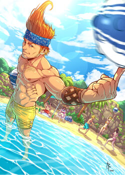 2021 3boys 3girls antonio_baldari aqua_male_swimwear aqua_shorts ass auron ball barefoot beach beach_umbrella beard_stubble bikini black_hair blitzball blonde_hair blue_fur blue_headband book bottle bracelet breasts closed_mouth cocktail_umbrella crossed_arms crossed_legs drinking earrings facial_hair final_fantasy final_fantasy_x flip-flops full_body grey_hair hat headband highres holding holding_ball holding_book holding_bottle jewelry jumping kimahri_ronso large_breasts lens_flare lulu_(ff10) lying male_focus male_swimwear medium_breasts medium_hair midriff multicolored_hair multiple_boys multiple_girls muscular muscular_male navel ocean on_stomach orange_bikini orange_hair palm_tree pink_bikini ponytail reading reclining red_male_swimwear red_shorts rikku_(ff10) sandals shorts signature soaking_feet sparkle spinning streaked_hair stubble stud_earrings sun_hat sunglasses swimsuit tidus topless_male tree umbrella wakka yellow_male_swimwear yellow_shorts yuna_(ff10)