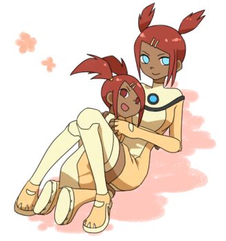 blue_eyes brown_eyes dark_skin dual_persona lowres red_hair sari_sumdac thighhighs transformers transformers_animated