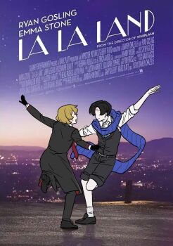 Rule 34 | 2boys, black coat, black footwear, black gloves, black hair, black pants, blonde hair, blue scarf, closed mouth, coat, demian (project moon), faceless, faceless female, full body, gloves, highres, la la land, limbus company, long sleeves, multiple boys, necktie, ohzv, open mouth, pants, parted bangs, project moon, red necktie, scarf, shoes, sinclair (project moon), smile, standing, standing on one leg, sweat