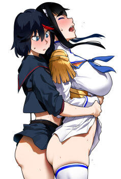 1futa 1girl alternate_breast_size ass ass_press bakkanki black_hair black_sailor_collar black_serafuku black_shirt black_skirt blue_eyes blue_neckerchief breasts clothes_lift commentary_request cowboy_shot dress dress_lift epaulettes from_side futa_with_female futanari hair_between_eyes highres hug hug_from_behind implied_futanari implied_sex incest junketsu kill_la_kill kiryuuin_satsuki large_breasts long_hair long_sleeves matoi_ryuuko miniskirt multicolored_hair neckerchief no_panties open_mouth profile red_hair revision sailor_collar school_uniform senketsu serafuku sex sex_from_behind shirt short_hair siblings simple_background sisters skindentation skirt skirt_lift standing standing_sex streaked_hair suspender_skirt suspenders sweat thighhighs two-tone_hair white_background white_dress white_thighhighs yuri