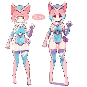 1girl :3 blue_dress blue_gloves blue_hair blush boots breasts claw_pose claws collar dinosaur ditienan_ddn dress gloves headgear kamen_rider kamen_rider_revi kamen_rider_revice large_breasts looking_at_viewer multicolored_hair panties personification pink_eyes pink_footwear pink_hair purple_panties revice_driver rex_genome rider-tan rider_belt short_hair sleeveless sleeveless_dress smile standing thigh_boots two-tone_hair tyrannosaurus_rex underwear white_background