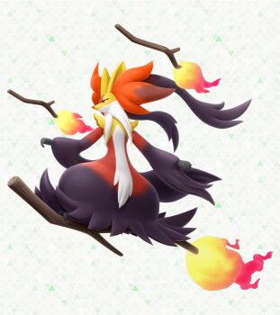 1other 3d animal_ear_fluff animal_ears animal_nose black_fur body_fur broom broom_riding closed_mouth delphox fire fox_ears furry gen_6_pokemon highres mega_delphox mega_pokemon multicolored_fur nintendo official_art pokemon pokemon_(creature) pokemon_focus pokemon_legends:_z-a red_eyes red_fur snout solo tail white_fur yellow_fur