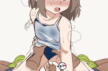 1boy 1girl absurdres age_difference body_freckles brown_hair clothes_lift clothing_aside crocs disembodied_hand dress dress_lift english_text erection flat_chest freckles guided_penetration head_out_of_frame hetero highres imminent_penetration indie_virtual_youtuber legs lewdtime lily_hopkins loli medium_hair moaning one-piece_swimsuit open_mouth penis pov pov_hands pussy round_teeth school_swimsuit swimsuit swimsuit_aside teeth thighs torso_grab upper_teeth_only virtual_youtuber white_background