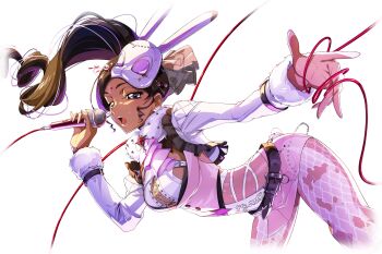 1girl arm_up armpits bindi black_gloves black_hair blue_eyes braid breasts cleavage cleavage_cutout clothing_cutout code_geass code_geass:_lost_stories code_geass_(manga) commentary_request crop_top cropped_torso dark-skinned_female dark_skin earrings f4samurai forehead game_cg glasses gloves grey-framed_eyewear half-closed_eyes half_up_braid hand_up highres holding holding_microphone idol indian jewelry kagari_savitri long_hair looking_afar medium_breasts microphone official_art open_mouth presenting_armpit semi-rimless_eyewear shirt simple_background sleeveless sleeveless_shirt solo standing stud_earrings stylus sweat teeth transparent_background upper_body