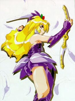 1990s_(style) 1girl blonde_hair elbow_gloves female_focus gloves mahou_shoujo_pretty_sammy pixy_misa pretty_sammy retro_artstyle solo