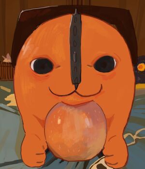 :3 bird black_eyes chainsaw chainsaw_man crystal_ball goldenpenhd highres looking_at_viewer no_humans pochita_(chainsaw_man) war_devil_(chainsaw_man)