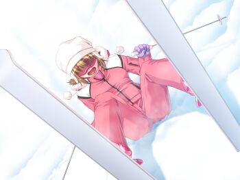 1girl abe_ryouko_(kankin_koukan) eroge_honpo female_focus game_cg goggles kankin_koukan sitting skis solo sportswear