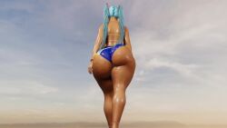 1girl 2024 3d alternate_costume alternate_skin_color animated anklet arms_at_sides back backboob bare_shoulders bikini blue_hair blue_sandals bouncing_ass bracelet brazilian_flag brazilian_flag_print brazilian_miku breasts cellulite cloud cloudy_sky commentary dark-skinned_female dark_skin day female_focus flag_print from_behind full_body hatsune_miku huge_breasts jewelry jiggle long_hair outdoors sandals shiny_skin shoulder_blades sky solo superdougie swimsuit symbol-only_commentary thick_thighs thighs twintails video virt-a-mate vocaloid walking wide_hips