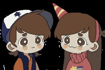 :3 animated animated_gif animification antenna_hair balloon baseball_cap blinking blue_headwear blue_vest blush_stickers brother_and_sister brown_eyes brown_hair chinese_commentary closed_mouth commentary_request dipper_pines eyelashes frown gravity_falls hairband hat holding holding_balloon long_hair long_sleeves looping_animation lowres mabel_pines medium_hair mini_party_hat open_clothes open_mouth open_vest orange_shirt orange_sleeves pink_hairband pink_sleeves pink_sweater pixel_art red_headwear riko-m shirt shooting_star_(symbol) siblings smile star_(symbol) star_print striped_clothes striped_headwear sweatdrop sweater transparent_background tree_print turtleneck turtleneck_sweater twins two-sided_fabric two-sided_headwear two-tone_headwear upper_body vest wavy_mouth white_headwear wide-eyed
