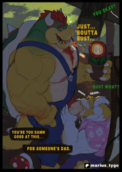 2boys asgore_dreemurr bara biceps blonde_hair blush bowser breath_weapon breathing_fire chest_hair claws commentary deltarune english_commentary english_text erection fangs fellatio fire fire_flower floppy_ears flower_pot flying_sweatdrops furrowed_brow furry furry_male furry_with_furry highres holding holding_flower_pot horns looking_at_another looking_down male_focus mario_(series) marius_tygo multiple_boys muscular muscular_male nintendo nipples open_mouth oral overalls patreon_logo patreon_username pectoral_cleavage pectorals penis pink_shirt red_hair shirt smile spiked_shell spiked_tail sweatdrop tail testicles utdr_(toby_fox) wide-eyed yaoi