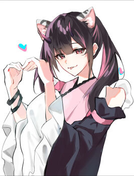 1boy :p animal_ears bracelet cho_kaguya-hime! commentary crossdressing crossdressing_(mtf) heart highres horns japanese_clothes jewelry komazawa_noi long_sleeves looking_at_viewer male_focus pink_eyes smile solo symbol-only_commentary tongue tongue_out trap twintails user_zrvh8272 white_background