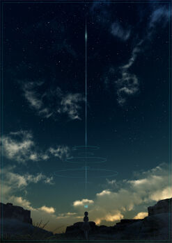 00s 1girl cloud dress female_focus hoshi_no_koe night night_sky otakeyan scenery sky solo star_(sky) starry_sky