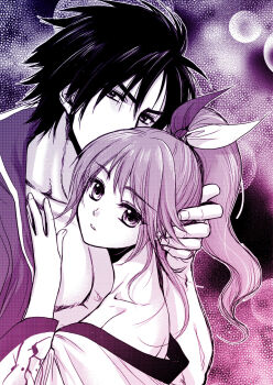 Rule 34 | black hair, brown hair, dress, hand on another's chest, hand on another's head, japanese clothes, kimono, kunoichi (sengoku musou), muscular, muscular male, off-shoulder, off-shoulder dress, off shoulder, pectorals, ponytail, sanada yukimura (sengoku musou), sengoku musou, yuki (rayflood)