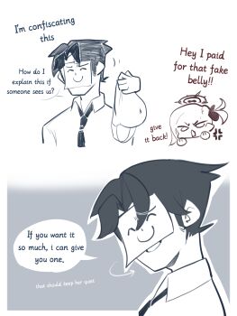 1boy 1girl anger_vein blue_archive doodle_sensei_(blue_archive) english_text halo highres mutsuki_(blue_archive) necktie notherage open_mouth sensei_(blue_archive) smile v-shaped_eyebrows