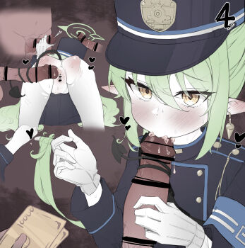 2girls 4boys absurdres bar_censor black_hat black_jacket black_tail blue_archive blush censored commentary_request cum cum_in_mouth demon_tail earrings ejaculation fellatio gloves green_halo grey_hair group_sex halo hat hetero highres hikari_(blue_archive) jacket jewelry loli long_hair long_sleeves money multiple_boys multiple_girls naretsuro nozomi_(blue_archive) oral orgy pantyhose peaked_cap penis penis_grab pointy_ears prostitution pussy siblings sisters tail torn_clothes torn_legwear torn_pantyhose twins white_gloves white_pantyhose yellow_eyes