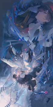 Rule 34 | 2boys, abstract background, absurdres, angel wings, ayn alwyn, ayn alwyn (infinite empire), ayn alwyn (mist city), black arm warmers, black cape, black coat, black gloves, black hair, black pantyhose, black shoes, bug, butterfly, cape, closed eyes, closed mouth, clothing cutout, coat, collared coat, commission, commissioner insert, couple, cross-laced clothes, cross-laced legwear, crown of thorns, detached sleeves, diamond earrings, dna, door, dress, dual persona, earrings, facing another, feathered wings, flower, from side, full body, fur-trimmed cape, fur-trimmed sleeves, fur trim, gem, gloves, gradient hair, hair between eyes, hair flower, hair ornament, hand on another's head, hand on another's shoulder, hand on headwear, hat, heart-shaped gem, hetero, high heels, highres, imminent kiss, insect, jewelry, jigsaw puzzle, long hair, long sleeves, looking at another, looking at viewer, lovebrush chronicles, mihuashi commission, military hat, military uniform, multicolored hair, multiple boys, multiple views, nash5, necktie, oc x canon, original, pants, pantyhose, parted lips, peaked cap, pink butterfly, pink gemstone, profile, puffy long sleeves, puffy sleeves, puzzle, puzzle piece, red eyes, red hat, red necktie, shoes, short dress, short hair, side cape, sideways, sideways glance, single earring, sleeve cuffs, sleeveless, sleeveless dress, sleeves past wrists, thigh cutout, thorns, torn clothes, torn pantyhose, very long hair, white dress, white flower, white hair, white pants, white shoes, white wings, wings