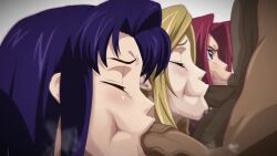 3boys 3girls :&gt;= animated bigdarkpp blonde_hair blue_eyes cecile_croomy closed_eyes code_geass dark-skinned_male dark_skin fellatio from_side group_sex head_out_of_frame hetero interracial iwao178 jellyfishjubilee kouzuki_kallen looking_at_another milly_ashford multiple_boys multiple_girls oral penis purple_hair red_hair saberwolf8 sound suzy_qlewd_(va) uncensored video