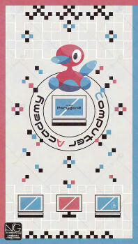 beak character_name computer english_text gen_2_pokemon highres laptop meme_(sleepsheep) monitor nintendo no_humans pokemon pokemon_(creature) pokemon_focus porygon2 star_(symbol) star_in_eye symbol_in_eye tail