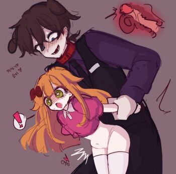 1boy 1girl age_difference arm_grab arm_held_back artist_request balloon_womb bent_over blue_eyes bottomless collar cross-section dress elizabeth_afton father_and_daughter five_nights_at_freddy's green_eyes hetero hiji_(hijichan) incest legs_together loli open_mouth orange_hair penis pink_dress sex sex_from_behind stomach_bulge tagme thighhighs thighs vaginal william_afton