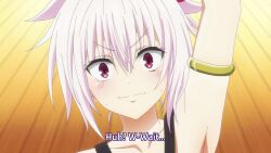 1girl animated anime_screenshot armlet armpits ayakashi_triangle blush breasts closed_eyes collarbone feet genderswap genderswap_(mtf) hair_between_eyes highres jewelry kazamaki_matsuri kazamaki_matsuri_(female) large_breasts leggings navel pinwheel pinwheel_hair_ornament red_eyes restrained sound spread_legs stomach stomach_tattoo subtitled tagme tattoo thighs tickling tickling_armpits tickling_breasts tickling_feet tickling_thighs underboob video white_hair