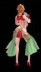 1girl 3d action_taimanin alternate_costume animated ass audible_music blonde_hair breast_curtains breasts butt_crack cleavage curvy dancer green_eyes harem_outfit high_heels highres huge_ass kosaka_shizuru large_breasts looking_at_viewer mouth_veil official_alternate_costume revealing_clothes screencap shiny_skin sound tagme taimanin_(series) taimanin_yukikaze underboob veil video