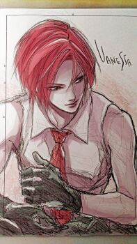 1girl female_focus formal_clothes gloves red_eyes red_hair short_hair the_king_of_fighters vanessa_(kof) yoshihara_motoki