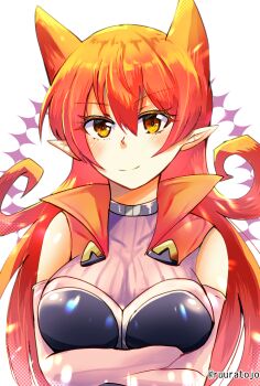 1girl animal_ears arms_under_breasts artist_name azazel_ameri breasts crossed_arms highres large_breasts long_hair mairimashita!_iruma-kun orange_eyes orange_hair pointy_ears ruuratojo smile solo tall