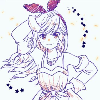 1girl closed_mouth collarbone dress greyscale hairband jane_maxwell jewelry long_hair looking_at_viewer monochrome sakuran_(riddle_riddle) smile solo star_(symbol) wild_arms wild_arms_1