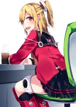 1girl bad_id bad_pixiv_id blonde_hair emilia_percival female_focus glass hair_ornament kurebayashi_noe long_hair open_mouth phantasy_star phantasy_star_portable_2 phantasy_star_portable_2_infinity red_eyes side_ponytail skirt solo