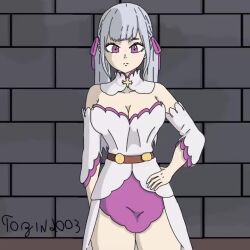 1girl animated annoyed black_clover bouncing_breasts breasts cleavage closed_eyes crossed_arms grey_hair hands_on_own_hips large_breasts leaning_forward long_hair noelle_silva purple_eyes solo tagme tozin2003 twintails video