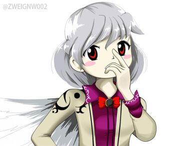 1girl animated animated_gif artist_name multiple_expressions kisaragi_zwei kishin_sagume looking_at_viewer one_wing parody red_eyes short_hair simple_background style_parody tagme touhou white_background white_hair zweignw002