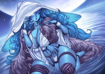 1girl alternate_breast_size_(larger) blue_skin breasts cleavage colored_skin doll_girl doll_joints elden_ring extra_arms extra_faces fromsoftware hat highres huge_breasts joints ranni_the_witch solo tagme thick_thighs thighs witch witch_hat