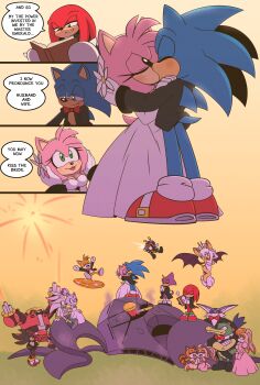 absurdres amy_rose bare_shoulders bat_wings big_the_cat blaze_the_cat book breasts bridal_veil cat_tail cleavage cream_the_rabbit dress elbow_gloves espio_the_chameleon fireworks floating from_side gloves green_eyes hammer highres holding holding_book hyoumaru kiss knuckles_the_echidna large_breasts lipstick long_dress makeup mecha mechanical_tentacles pink_fur pink_hair purple_fur reading red_lips robot rouge_the_bat shadow_the_hedgehog short_hair side_slit silver_the_hedgehog smoking sonic_(series) sonic_the_hedgehog tail tails_(sonic) team_chaotix_(sonic) vanilla_the_rabbit vector_the_crocodile veil wedding_dress white_dress white_gloves wings