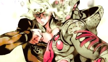 2boys animated animated_gif blonde_hair giorno_giovanna glowing gold_experience_requiem jojo_no_kimyou_na_bouken lowres multiple_boys power stand_(jojo) vento_aureo