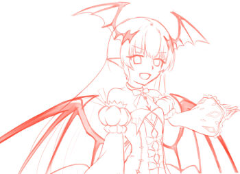 1girl absurdres bat_wings bfdmrp detached_sleeves grimms_notes head_wings highres long_hair monochrome shadow_carmilla_(grimms_notes) solo source_request unfinished vampire wide_sleeves wings