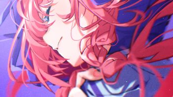 1girl braid close-up closed_eyes commentary_request highres hood hood_up hooded_jacket jacket kaf_(kamitsubaki_studio) kamitsubaki_studio long_hair looking_to_the_side pink_hair profile solo toki_(asunan6618)