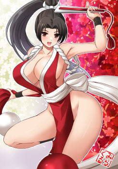 1girl breasts fatal_fury hand_fan large_breasts long_hair shiranui_mai