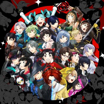 Rule 34 | 6+boys, 6+girls, absurdres, akashi kei, arai motoha, beanie, beard, bird, blonde hair, blue eyes, blue hair, blush, bow, breasts, brown eyes, brown hair, bui (p5x), character request, chord (p5x), closed eyes, closed mouth, closer (p5x), colored sclera, commentary request, everyone, facial hair, glasses, gloves, green hair, grey hair, grin, hair between eyes, hair bow, hat, hat feather, highres, igor (persona), instrument, kamishiro nagisa, kanou shun, katayama kumi, key (p5x), kitazato kira, kiuchi takeyuki, kokatsu academy school uniform, kurotani kiyoshi, li yaoling, lufel (p5x), marian (p5x), marthym (persona 5), merope (p5x), messa (p5x), miyashita minami, miyazawa hiromu, mo yako, moko (p5x), mole, mole under eye, multicolored hair, multiple boys, multiple girls, nagao chizuko, nishimori haruna, noge tomoko, nurse cap, okyann (p5x), one eye closed, open mouth, orange eyes, owl, persona, persona 5, persona 5: the phantom x, phoebe (p5x), puppet (p5x), red-framed eyewear, red hair, riddle (p5x), rin (p5x), sakai ayaka, sawara miyu, school uniform, shiina yumi, smile, soy (p5x), tanemura riko, tomiyama kayo, two-tone hair, vino (p5x), wind (p5x), wonder (p5x), yamagoshi (persona), yellow sclera, yui (p5x)