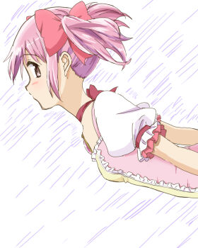 1girl blush breasts brown_eyes choker from_side kaname_madoka kaname_madoka_(magical_girl) kinfuji mahou_shoujo_madoka_magica medium_hair pink_hair pink_shirt profile red_choker ribbon_choker shirt short_sleeves short_twintails sketch small_breasts solo twintails upper_body white_background white_sleeves