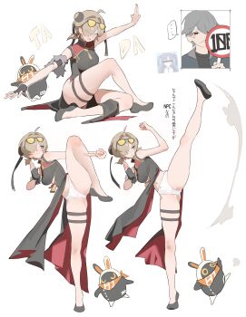 1boy 1girl absurdres bangboo_(zenless_zone_zero) black_shoes blue_archive bow bow_panties censored censored_identity china_dress chinese_clothes dress eyewear_on_head fingerless_gloves gloves hair_over_one_eye high_kick highres kicking multiple_thigh_straps oh_(aung_ae) panties pelvic_curtain shoes single_fingerless_glove split standing standing_on_one_leg standing_split sunglasses sweety_(zenless_zone_zero) thigh_strap thighs tinted_eyewear translation_request underwear white_panties wise_(zenless_zone_zero) yellow-tinted_eyewear yuuka_(blue_archive) zenless_zone_zero