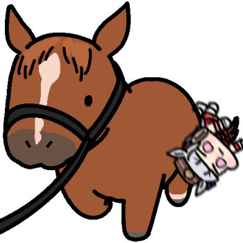 1girl :3 animal_ears animal_focus blunt_bangs chibi commentary dress falling gloves gold_ship_(red_strife)_(umamusume) gold_ship_(umamusume) grey_hair horse horse_ears horse_girl jazz_jack long_hair lowres photo-referenced pillbox_hat pink_eyes red_dress simple_background sleeveless sleeveless_dress solo_focus umamusume white_background white_gloves