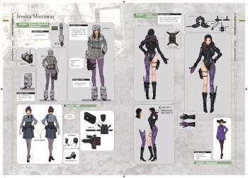 Rule 34 | 1girl, absurdres, artbook, capcom, reference sheet, concept art, full body, gun, highres, jessica sherawat, leotard, long hair, looking at viewer, official art, resident evil, resident evil: revelations, tactical clothes, weapon, wide hips