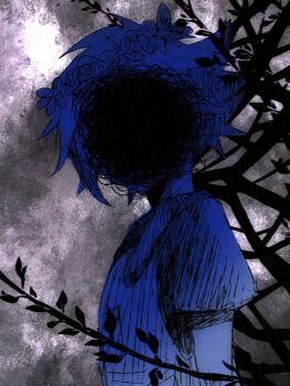 1boy basil_(headspace)_(omori) basil_(omori) commentary_request flower flower_wreath head_wreath highres kauchi_(kani10cauchi) limited_palette male_focus omori overalls plant shirt short_hair short_sleeves sidelocks solo t-shirt upper_body vines