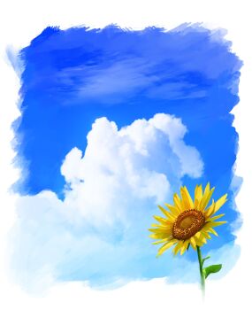 blue_sky cloud cloud_focus commentary_request flower from_above highres nature no_humans original painting_(medium) scenery sky sky_focus sunflower traditional_media yellow_flower yu02257951