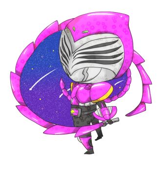 Rule 34 | 1boy, 2013, armor, belt, chibi, helmet, holding, holding whip, kamen rider, kamen rider raia, kamen rider ryuki (series), looking back, male focus, mask, masked, masked male, pink armor, ponytail, shooting star, sky, star (sky), star (symbol), star print, starry sky, stingray, visor (armor), whip