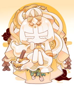 Rule 34 | 1girl, chinese clothes, cookie run, cookie run: kingdom, diamond (gemstone), highres, long sleeves, mystic flour cookie, pale skin, robe, solo, traffic-mo4, veil, white hair, white robe, white veil, wide sleeves