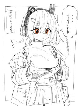 1girl absurdres breasts grabbing_own_breast highres large_breasts miketsushuu monochrome short_hair tagme