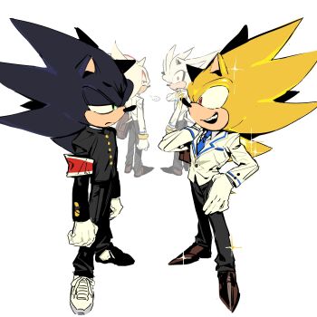 ... 4boys absurdres alternate_costume alternate_form alternate_universe armband bad_id bad_twitter_id dark_sonic diamondx1704 frown furry gakuran gloves green_eyes half-closed_eyes hedgehog_boy highres looking_at_another looking_back multiple_boys red_armband red_eyes school_uniform shadow_the_hedgehog silver_the_hedgehog smile sonic_(series) sonic_the_hedgehog sparkle super_shadow super_silver super_sonic white_background